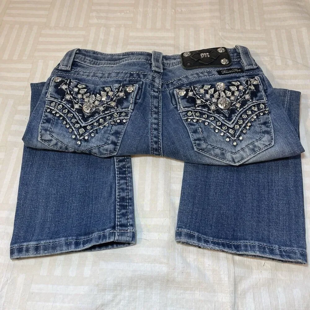 Miss Me Girls JK7031P Cuffed Capri Blue Denim Stretch Jeans Size 10